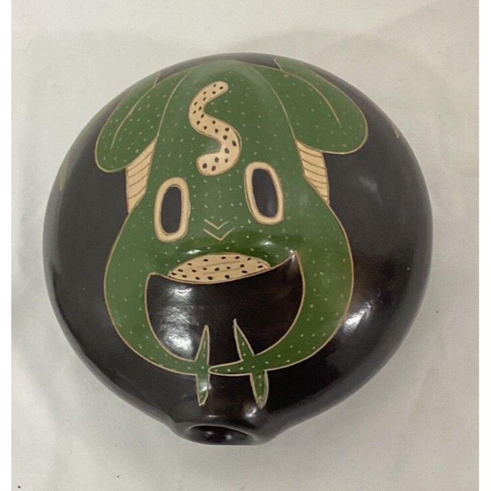 Vtg Juan Paulino Martinez 3D Frog Pottery Vase Nicaragua Etched Signed